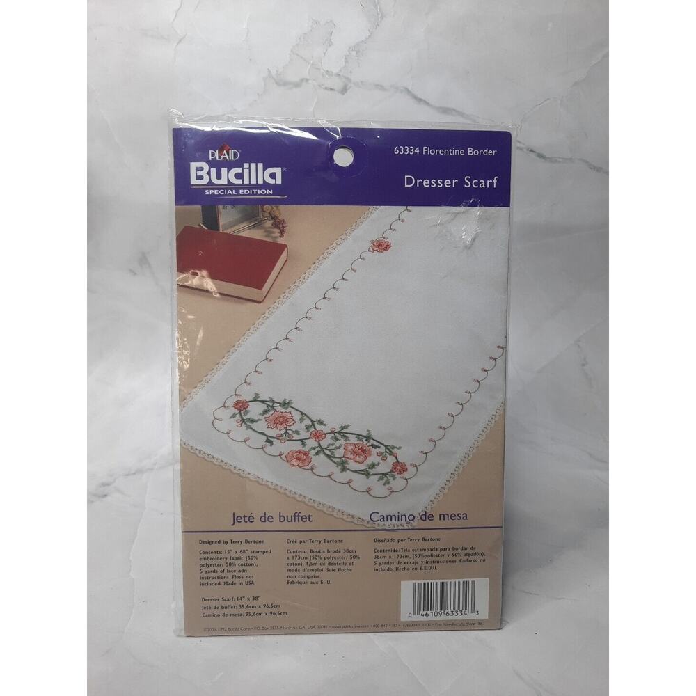 Bucilla Stamped Dresser Scarf For Embroidery 63334 Florentine Border 14x38